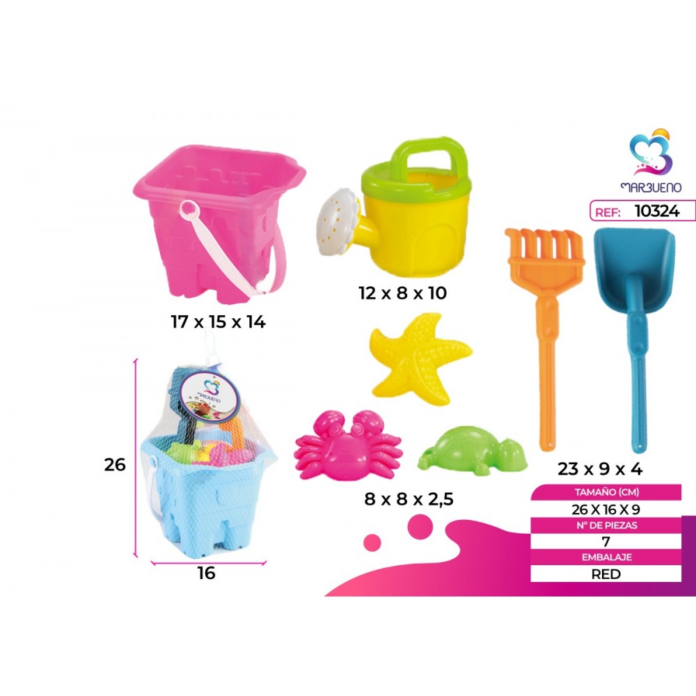 Marbueno Conjunto Cubo de Playa con Accesorios Color Surtido 26x16 cm Playa MARBUENO SUMMER 10324