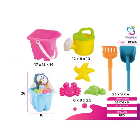 Marbueno Conjunto Cubo de Playa con Accesorios Color Surtido 26x16 cm Playa MARBUENO SUMMER 10324