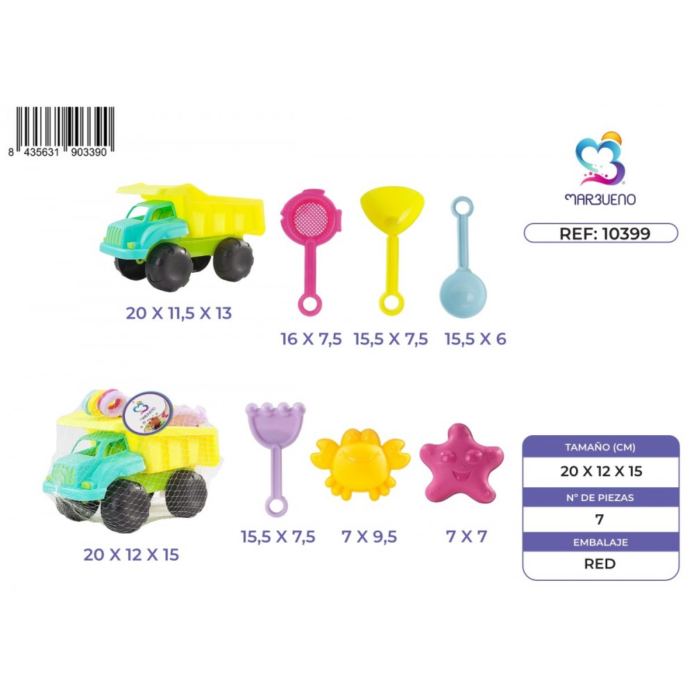 Marbueno Conjunto Camion Playa con Accesorios 20x12x15 cm Color Surtido Jardin y Playa MARBUENO SUMMER 10399