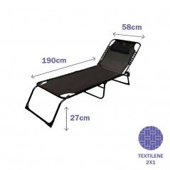 Marbueno Tumbona Plegable Acero Cojin Jardin y Piscina 190X58X27 Negra 10004