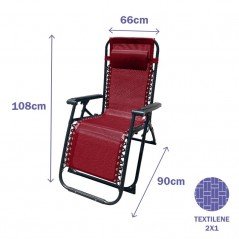 Marbueno Tumbona Plegable Acero Cojin Jardin y Piscina 90X66X108 Gravedad 0 Burdeos 10010