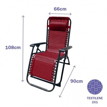 Marbueno Tumbona Plegable Acero Cojin Jardin y Piscina 90X66X108 Gravedad 0 Burdeos 10010