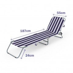 Marbueno Tumbona Plegable Acero Rayas Azules y Blancas Playa y Piscina 187X55X24 cm 10020
