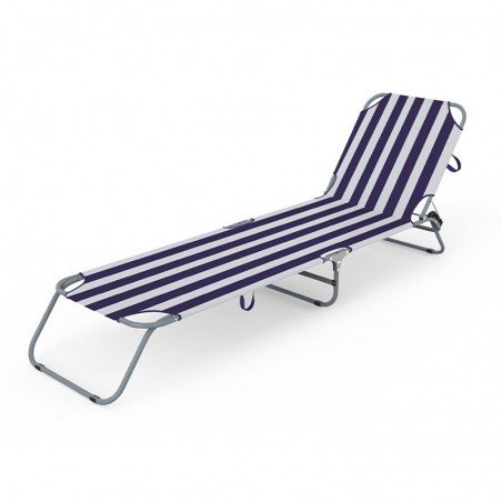 Marbueno Tumbona Plegable Acero Rayas Azules y Blancas Playa y Piscina 187X55X24 cm 10020