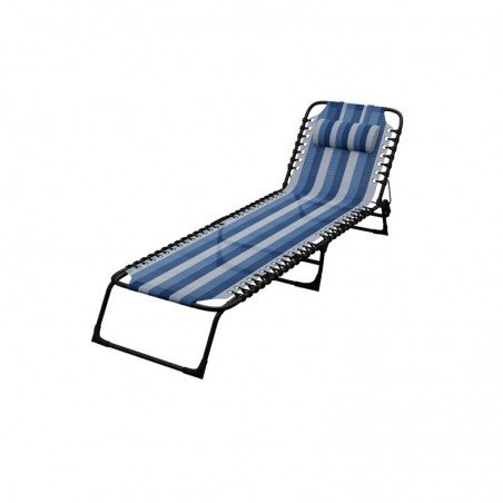 Marbueno Tumbona Plegable Acero Cojin Jardin 190X58X27 Rayas Azules 10171