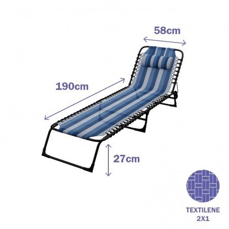 Marbueno Tumbona Plegable Acero Cojin Jardin 190X58X27 Rayas Azules 10171