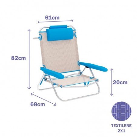 Marbueno Silla Plegable 5 Posiciones Aluminio Beige/Azul Playa 61X68X82 10172