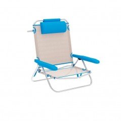 Marbueno Silla Plegable 5 Posiciones Aluminio Beige/Azul Playa 61X68X82 10172