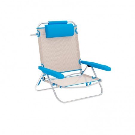 Marbueno Silla Plegable 5 Posiciones Aluminio Beige/Azul Playa 61X68X82 10172