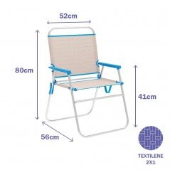 Marbueno Silla Plegable Aluminio Beige/Azul Playa y Piscina 56X52X80 cm 10173