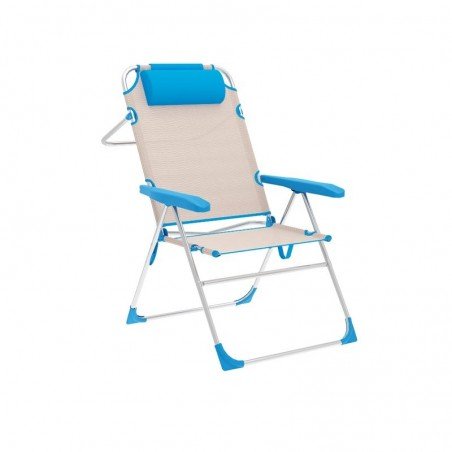 Marbueno Silla Plegable 5 Posiciones Aluminio con Cojin Beige/Azul Playa y Piscina 67X66X99 cm 10174