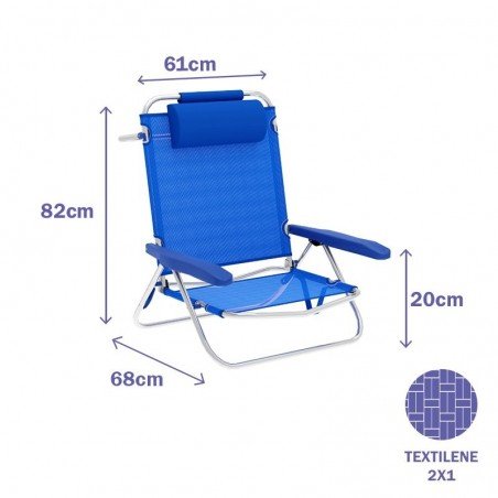 Marbueno Silla Plegable 5 Posiciones Aluminio Cojin Azul Playa 61X68X82 cm 10243