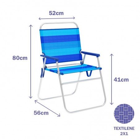Marbueno Silla Plegable Aluminio con Cojin Rayas Azules Playa y Piscina 52X56X80 cm 10244
