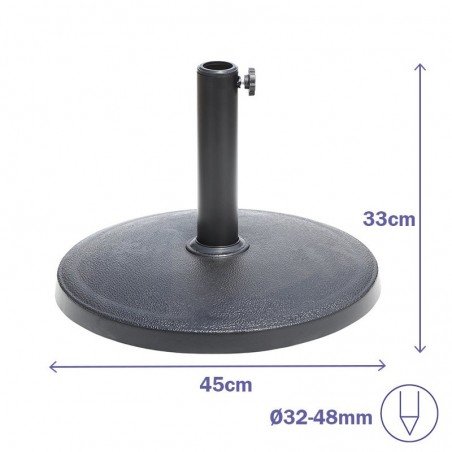 Marbueno Base Sombrilla Redonda Cemento 33x45 cm 12KG Negro Jardin, Piscina y Terraza 10305