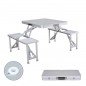 Marbueno Set Mesa y 4 Asientos con Agujero Sombrilla Plegable Aluminio Gris Camping y Playa 136X85X67 cm 10439 Marbueno Set Mesa y 4 Asientos con Agujero Sombrilla Plegable Aluminio Gris Camping y Playa 136X85X67 cm 10439