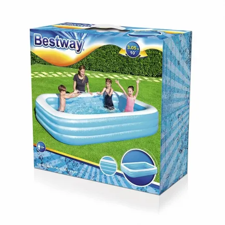 Bestway Piscina Hinchable 3 Camaras Rectangular Azul 305x183x56 cm +6 Años Jardin 54009