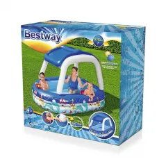 Bestway Piscina Hinchable Infantil Techo Desmontable Barco con Volante 213x155x132 cm +3 Años Jardin 54370