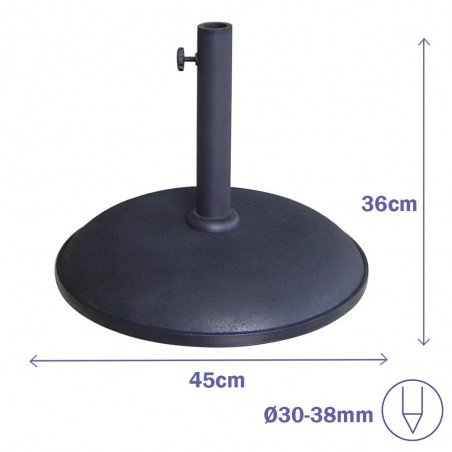 Marbueno Base Sombrilla Redonda Cemento 45x36 cm 20KG Negro Jardin, Piscina y Terraza 10450