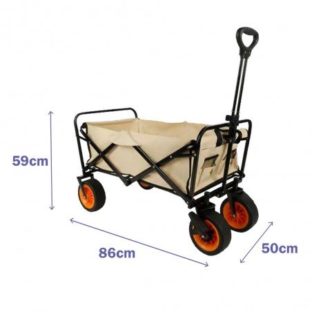 Marbueno Carro Plegable Acero 200 KG Beige Playa y Camping 86X50X59 cm 10479
