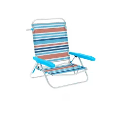 Marbueno Silla Plegable 5 Posiciones Aluminio Rayas Naranjas y Azules Playa y Piscina 63X76X78 cm MARBUENO SUMMER 10463