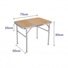 Marbueno Mesa Plegable Efecto Madera Aluminio Diametro de Tubo 25 cm Camping y Playa 75X55X25/60 cm MARBUENO SUMMER 10013M