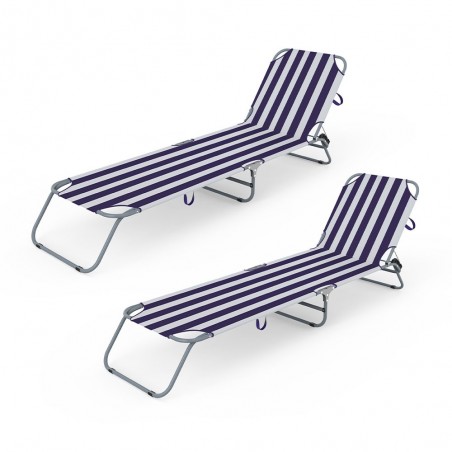 Marbueno Pack de 2 Tumbona Plegable Acero Rayas Azules y Blancas Playa y Piscina MARBUENO SUMMER 10020X2