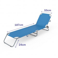 Marbueno Pack de 2 Tumbona Plegable Acero Azul Playa y Piscina 187X55X24 cm MARBUENO SUMMER 10022X2