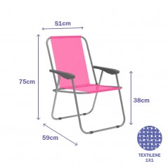 Marbueno Silla Plegable Color Rosa Acero Playa y Piscina 59X51X75 cm MARBUENO SUMMER 10354R
