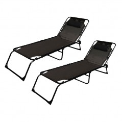 Marbueno Pack de 2 Tumbona Plegable Acero Cojin Jardin y Piscina 190X58X27 Negra MARBUENO SUMMER 10004X2