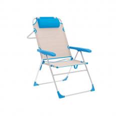 Marbueno Silla Plegable 5 Posiciones Aluminio con Cojin Beige/Azul Playa y Piscina MARBUENO SUMMER 10174