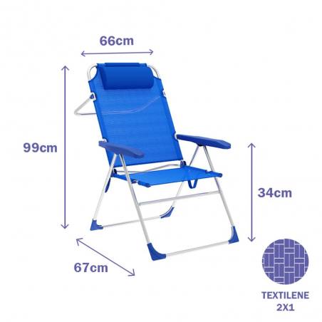 Marbueno Silla Plegable 5 Posiciones Aluminio con Cojin Azul Playa y Piscina 67X66X99 cm MARBUENO SUMMER 10247