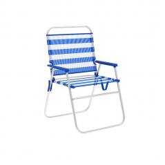 Blue and White Striped Aluminum Folding Chair