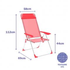 Marbueno Folding Chair 5 Positions Aluminum with Coral Cushion