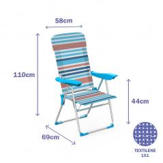 Silla Plegable 5 Posiciones Aluminio con Cojín Rayas - MARBUENO SUMMER