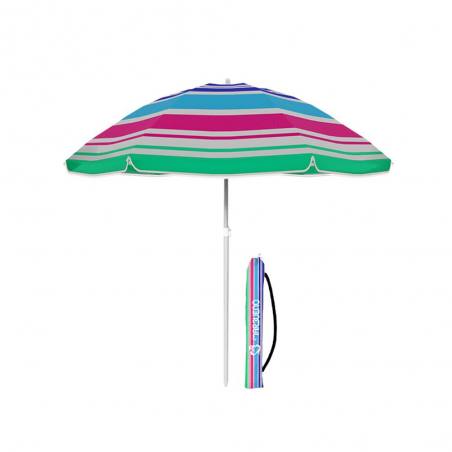 Sombrilla Nylon Acero Con Funda Rayas Azul, Rosa y Verde 160 cm Jardin, Playa MARBUENO SUMMER 10093R2